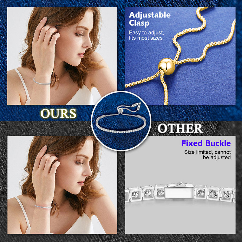 Beakey Moissanite Tennis Bracelet 1.8ct Diamond Bracelets for Women D Color Round Brilliant Cut Lab Created 14K Gold Plated Adjustable Bracelets