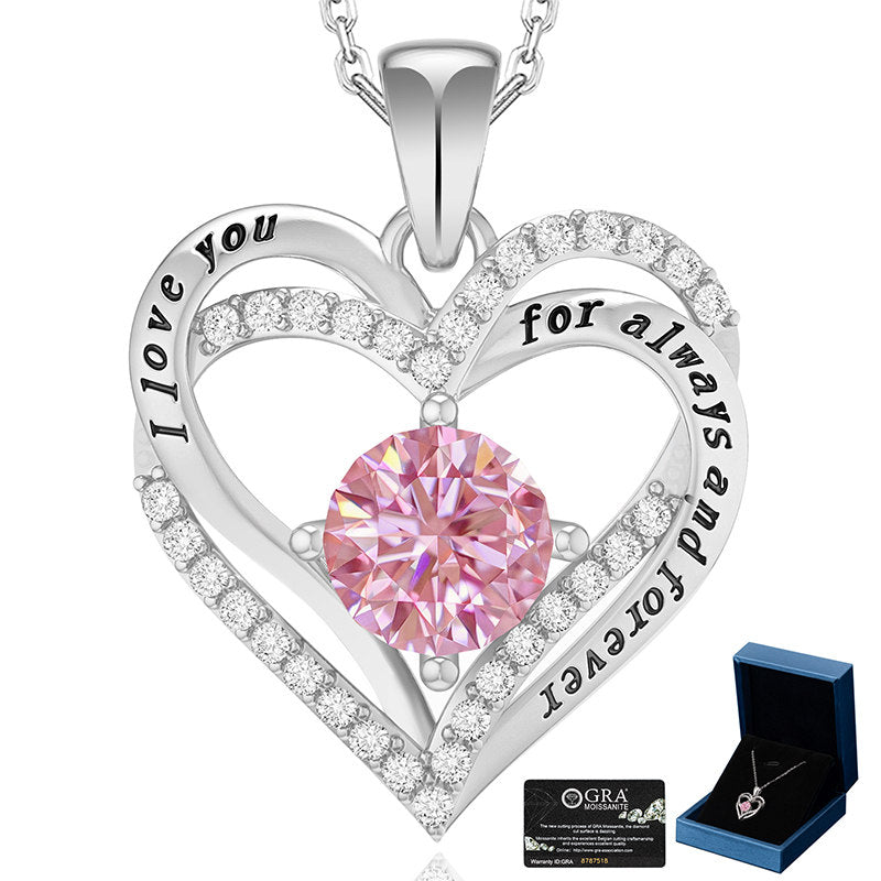 Beakey Moissanite Necklace for Women Heart Pendant Pink Diamond S925 Sterling Silver Jewelry Anniversary Present for Wife Mom Girlfriend