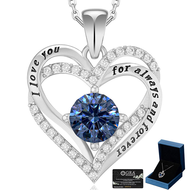 Beakey Moissanite Necklace for Women Heart Pendant Blue Diamond S925 Sterling Silver Jewelry Anniversary Present for Wife Mom Girlfriend