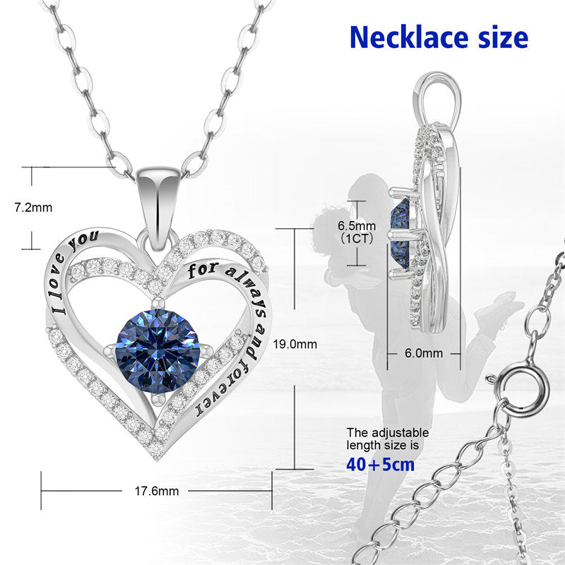 Beakey Moissanite Necklace for Women Heart Pendant Blue Diamond S925 Sterling Silver Jewelry Anniversary Present for Wife Mom Girlfriend