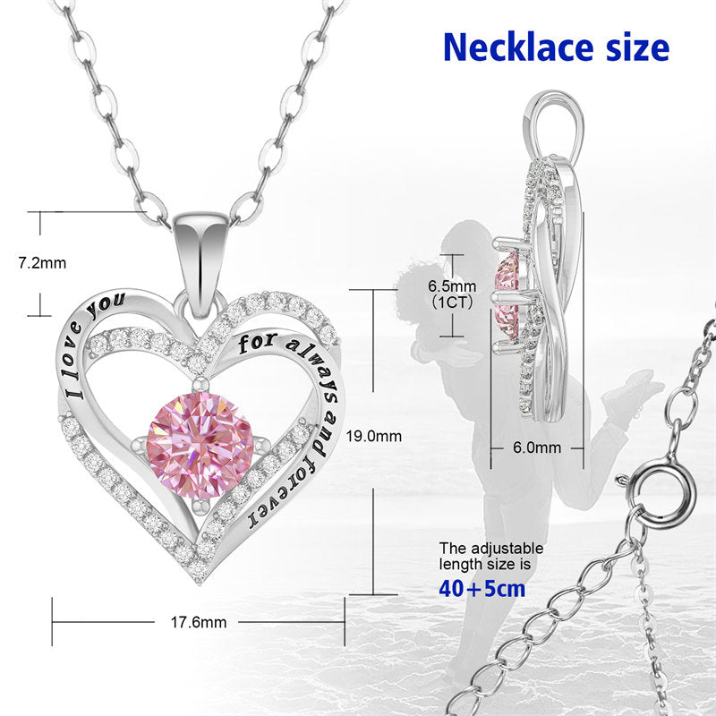 Beakey Moissanite Necklace for Women Heart Pendant Pink Diamond S925 Sterling Silver Jewelry Anniversary Present for Wife Mom Girlfriend
