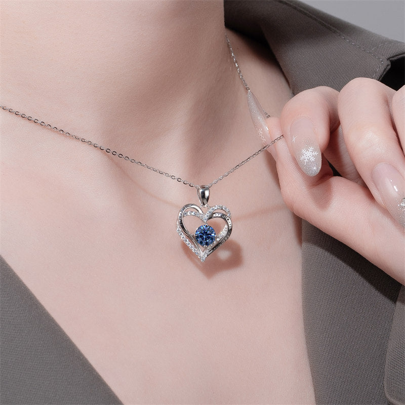 Beakey Moissanite Necklace for Women Heart Pendant Blue Diamond S925 Sterling Silver Jewelry Anniversary Present for Wife Mom Girlfriend
