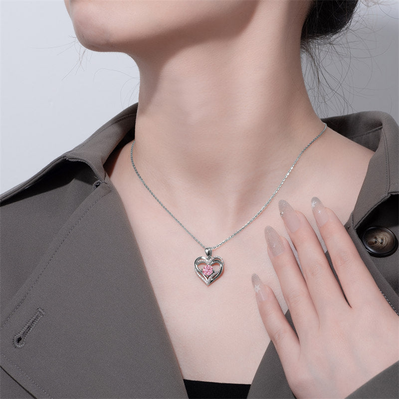 Beakey Moissanite Necklace for Women Heart Pendant Pink Diamond S925 Sterling Silver Jewelry Anniversary Present for Wife Mom Girlfriend