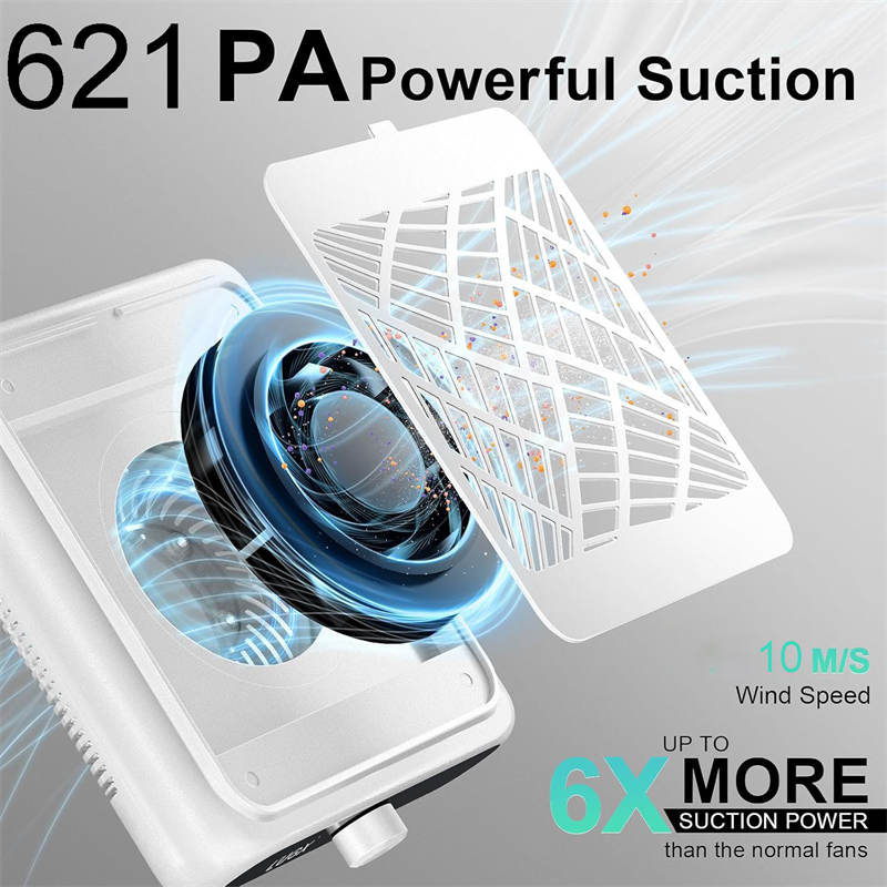 Beakey Rechargeable Nail Dust Collector Low Noise for Home Salon Use-White