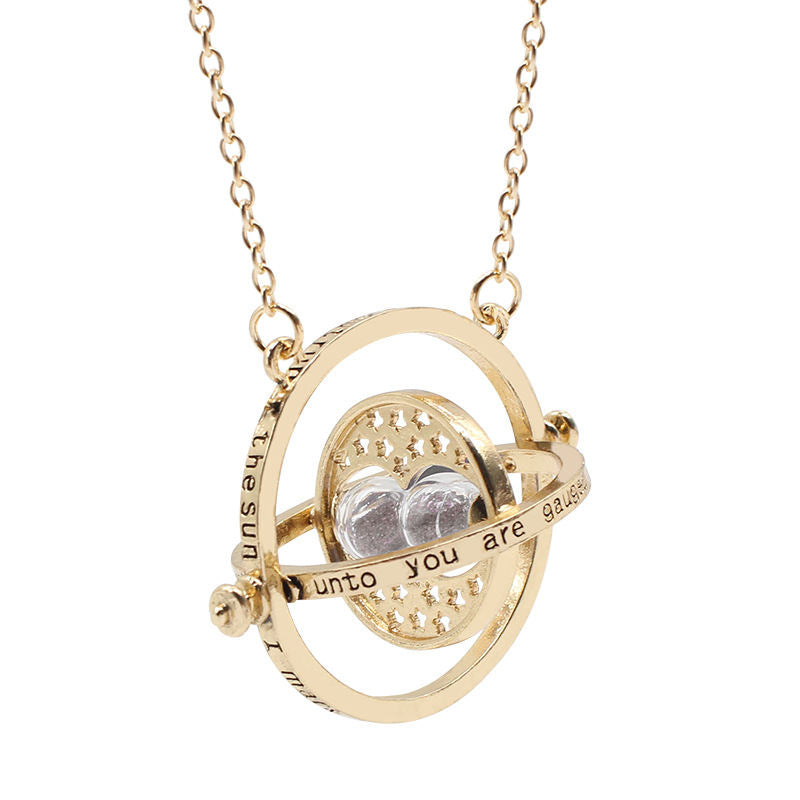 Beakey Time Hourglass Necklace Alloy Rotating Time Turner Pendant-Grey