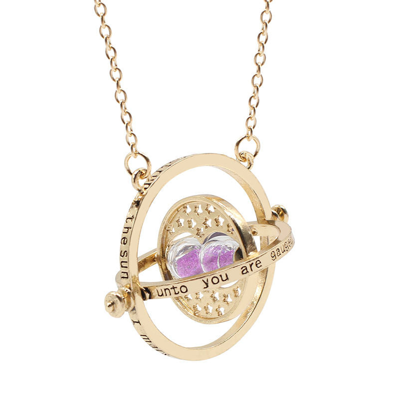 Beakey Time Hourglass Necklace Alloy Rotating Time Turner Pendant-Pink