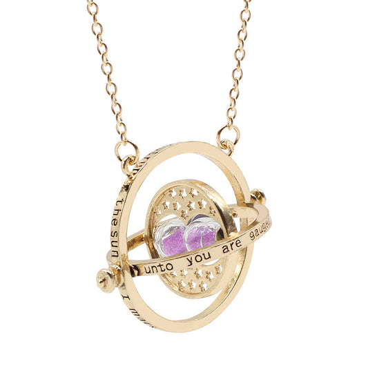 Beakey Time Hourglass Necklace Alloy Rotating Time Turner Pendant-Pink