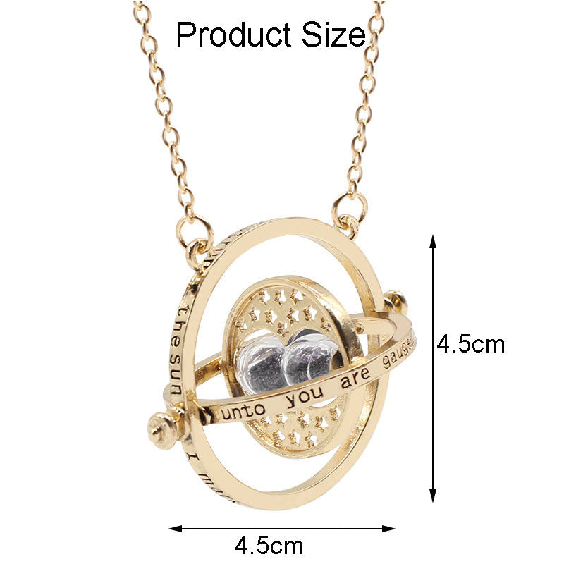 Beakey Time Hourglass Necklace Alloy Rotating Time Turner Pendant-Black