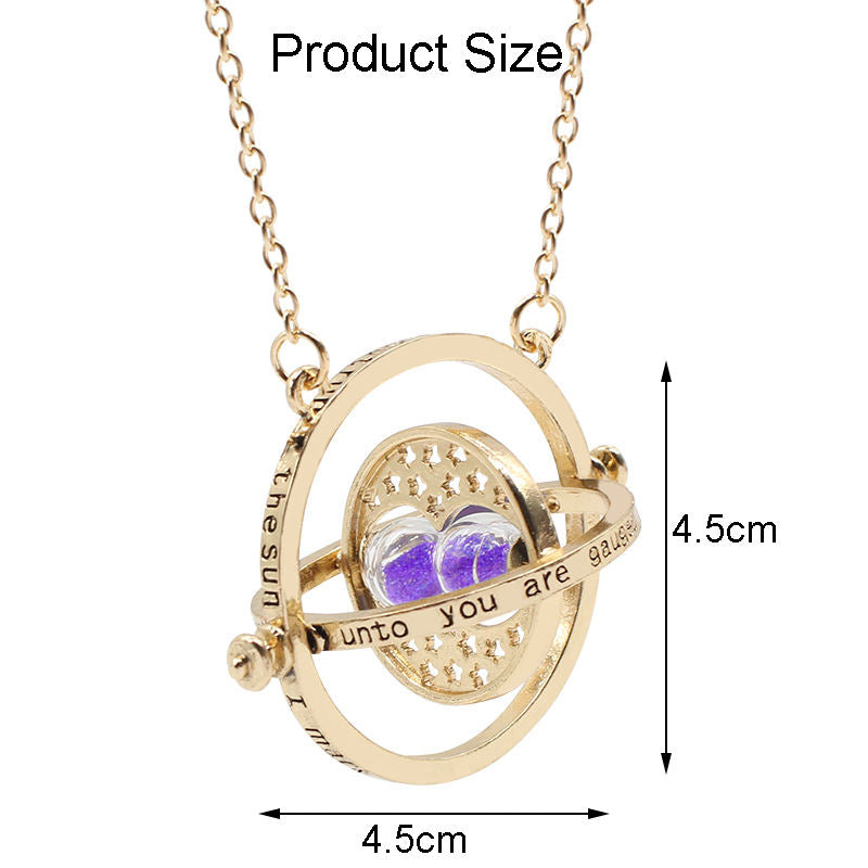 Beakey Time Hourglass Necklace Alloy Rotating Time Turner Pendant-Purple