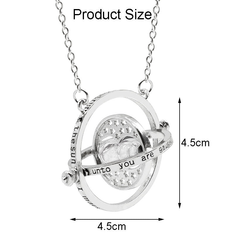 Beakey Time Hourglass Necklace Alloy Rotating Time Turner Pendant-Silver