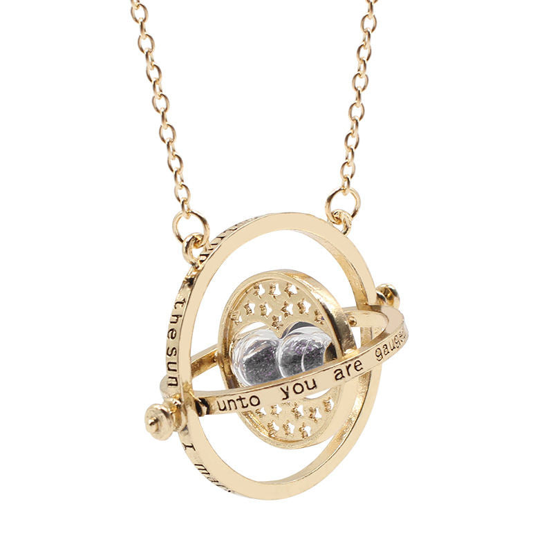Beakey Time Hourglass Necklace Alloy Rotating Time Turner Pendant-Black