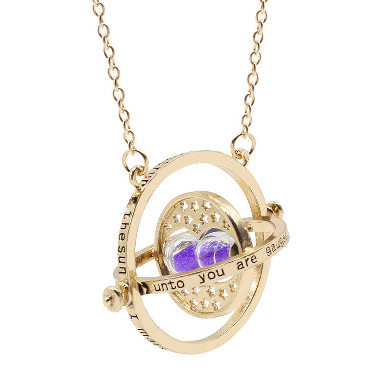 Beakey Time Hourglass Necklace Alloy Rotating Time Turner Pendant-Purple