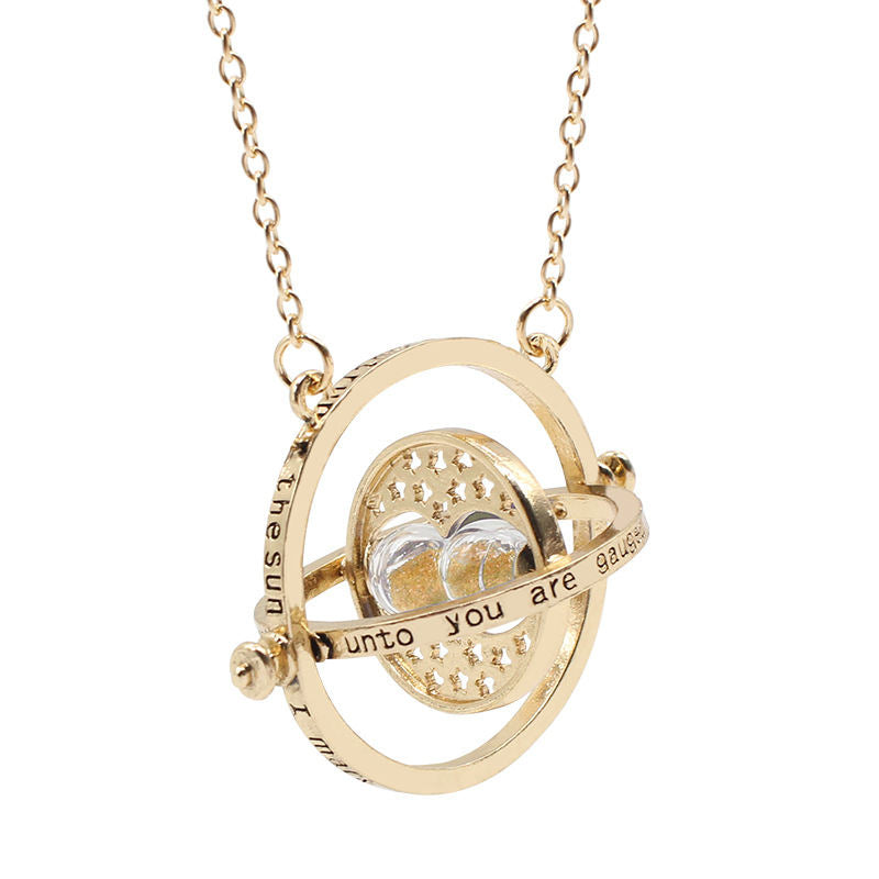 Beakey Time Hourglass Necklace Alloy Rotating Time Turner Pendant-Orange