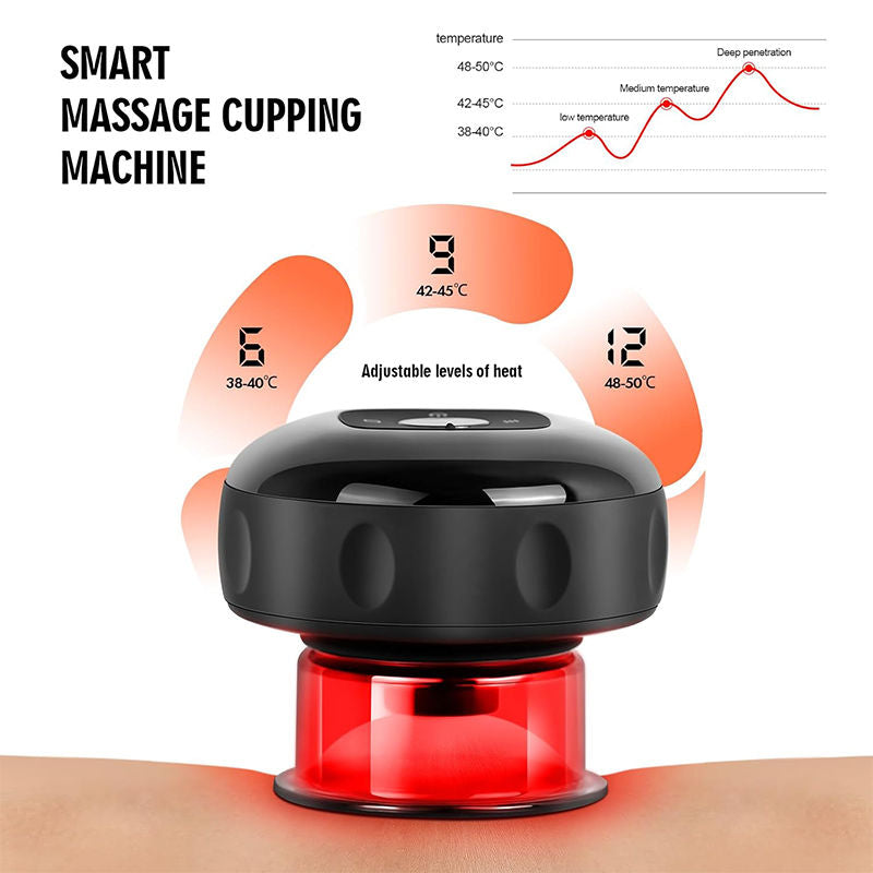 Beakey Smart Cupping Therapy Massager with Red Light for Muscle Relief-Black