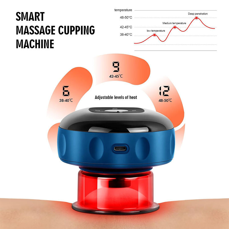 Beakey Smart Cupping Therapy Massager with Red Light for Muscle Relief-Blue