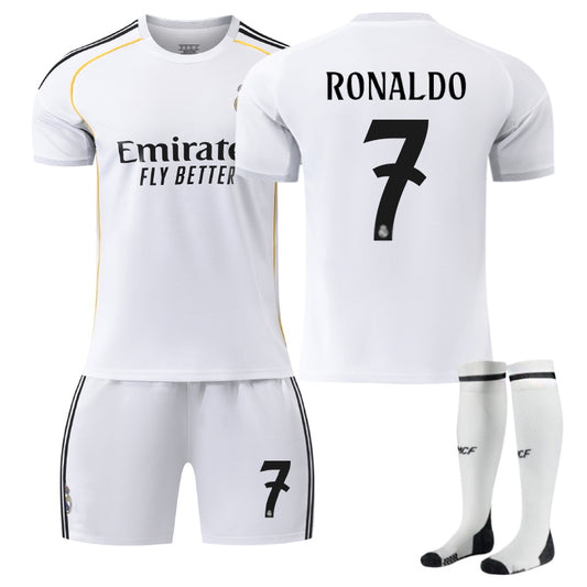 Beakey Real Madrid Home RONALDO #7 Soccer Jersey Kids Adult 3Pcs Kits