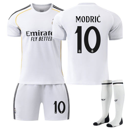 Beakey Real Madrid Home MODRIC #10 Soccer Jersey Kids Adult 3Pcs Kits