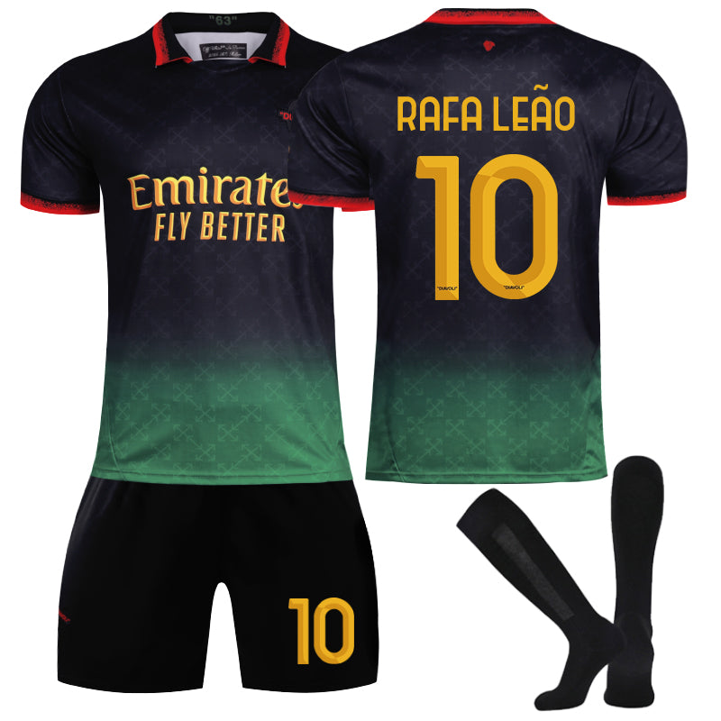 Beakey AC Joint Edition RAFA LEAO #10 Soccer Jersey for Kids Adult 3 Pcs Training Outfits-Black