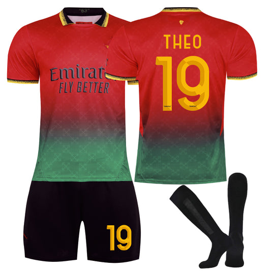 Beakey AC Joint Edition THEO #19 Soccer Jersey for Kids Adult 3 Pcs Training Outfits-Red