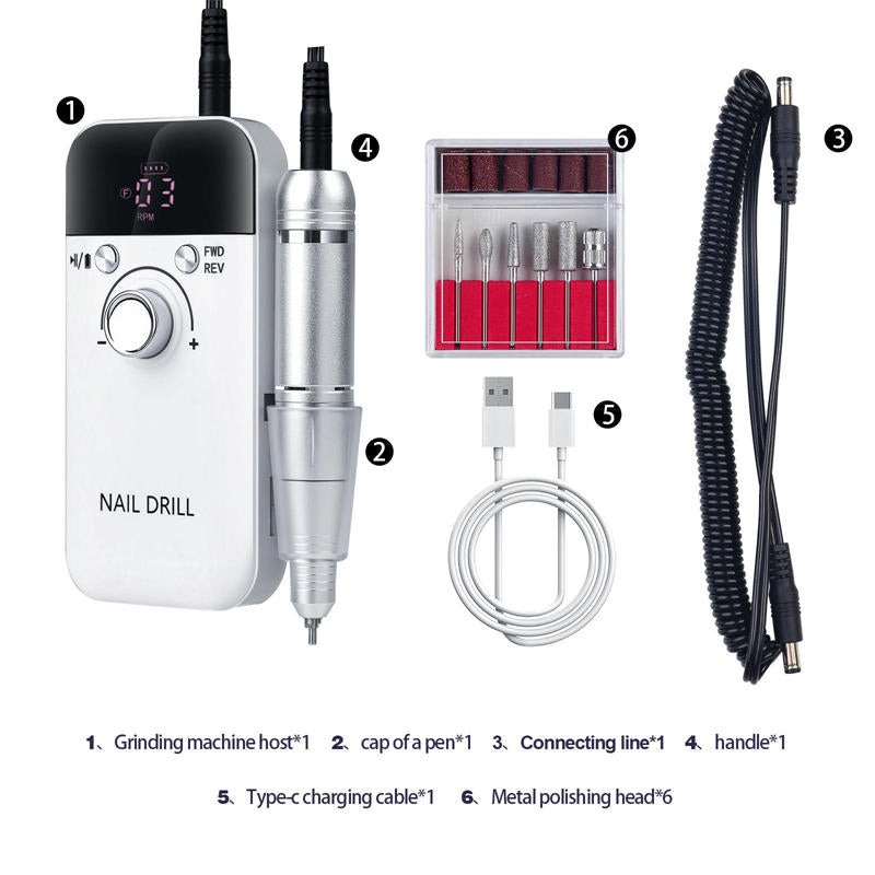 Beakey Portable Nail Drill 45000 RPM Electric Nail File with 6 Drill Bits-White