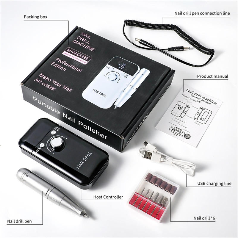 Beakey Portable Nail Drill 45000 RPM Electric Nail File with 6 Drill Bits-Black