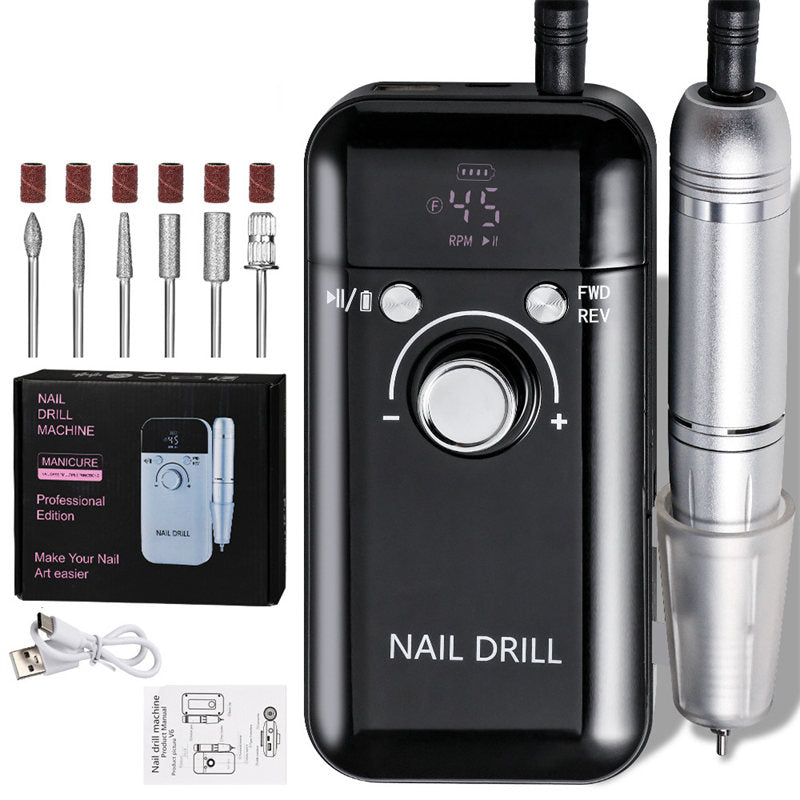 Beakey Portable Nail Drill 45000 RPM Electric Nail File with 6 Drill Bits-Black
