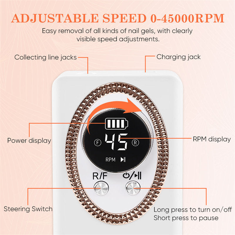 Beakey Electric Nail Drill with 6 in 1 Drill Bits Kit for Gel Nail Manicure Pedicure-White