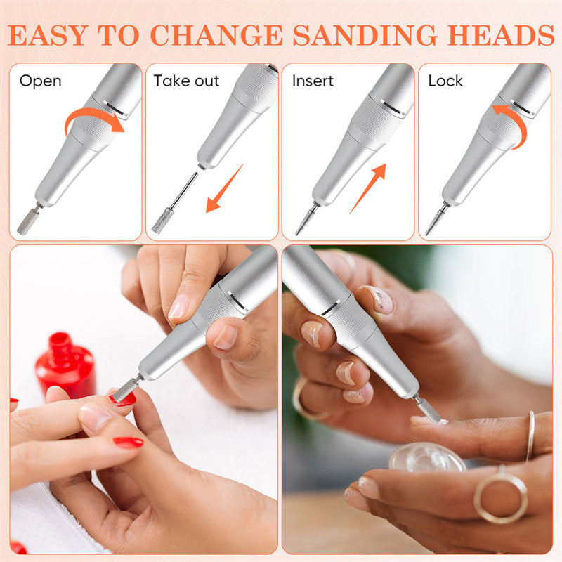 Beakey Electric Nail Drill with 6 in 1 Drill Bits Kit for Gel Nail Manicure Pedicure-White