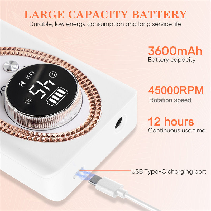 Beakey Electric Nail Drill with 6 in 1 Drill Bits Kit for Gel Nail Manicure Pedicure-White