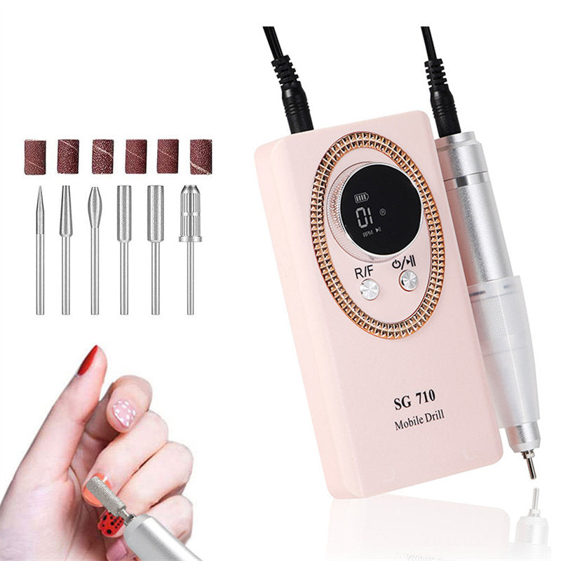 Beakey Electric Nail Drill with 6 in 1 Drill Bits Kit for Gel Nail Manicure Pedicure-Pink