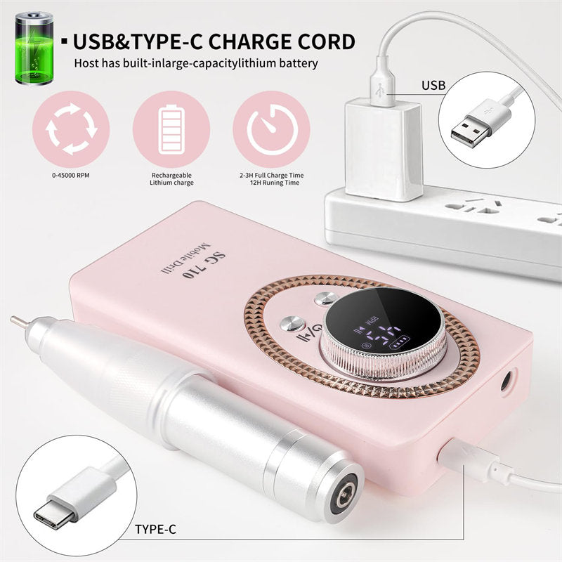 Beakey Electric Nail Drill with 6 in 1 Drill Bits Kit for Gel Nail Manicure Pedicure-Pink