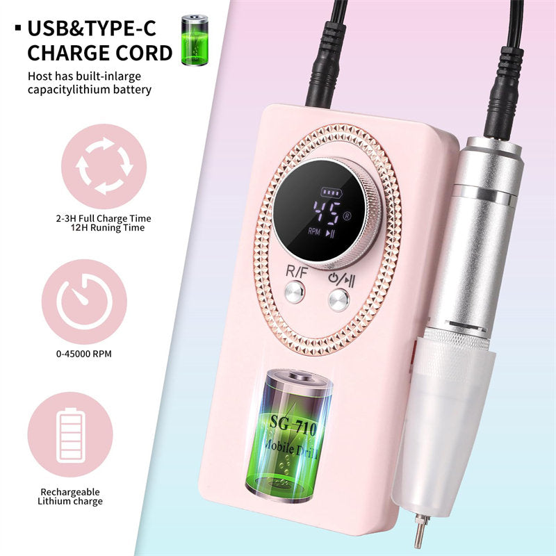 Beakey Electric Nail Drill with 6 in 1 Drill Bits Kit for Gel Nail Manicure Pedicure-Pink