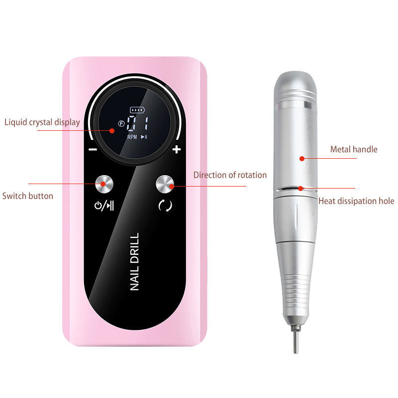 Beakey 45000 RPM Cordless Nail Drill Kit Rechargeable for Acrylic Gel Nails-Pink