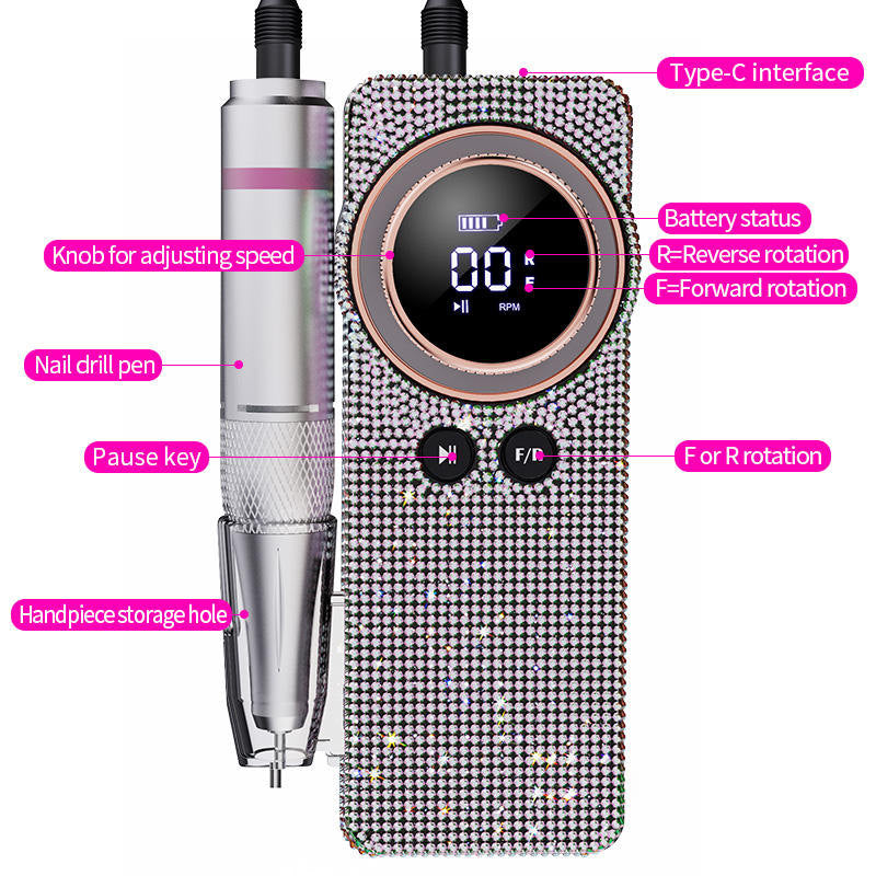 Beakey Electric Nail Drill Kit Diamond Shiny Style 35000RPM Salon Use Manicure Pedicure