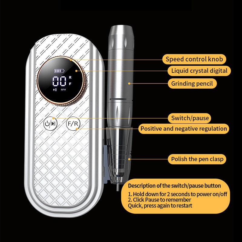 Beakey 35000 RPM Electric Nail Drill Kit with 6 Bits & Memory Acrylic-White