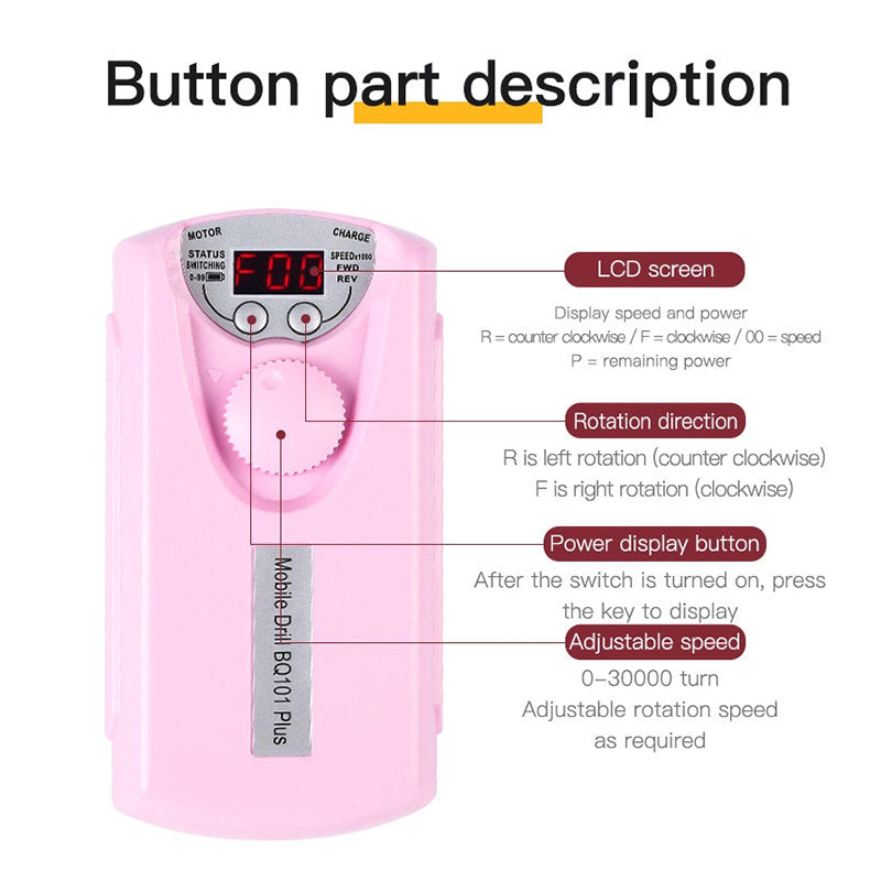 Beakey Electric Nail Grinding Set Portable Nail Drill Device for Manicure Pedicure Salon Use