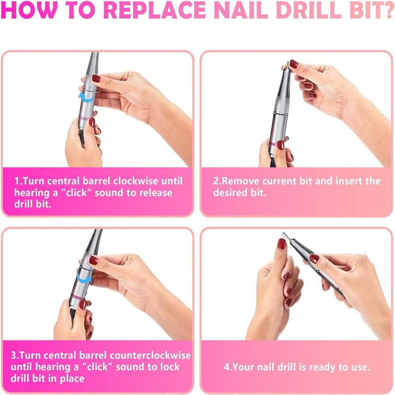 Beakey Electric Nail Drill Kit 35000RPM Pro Drill Nail E File Manicure Pedicure-Black