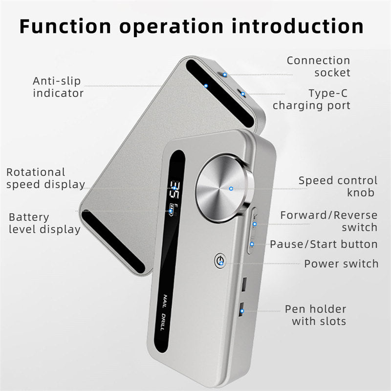 Beakey Electric Nail Drill Kit 35000RPM Pro Drill Nail E File Manicure Pedicure Polishing Tool-Gray