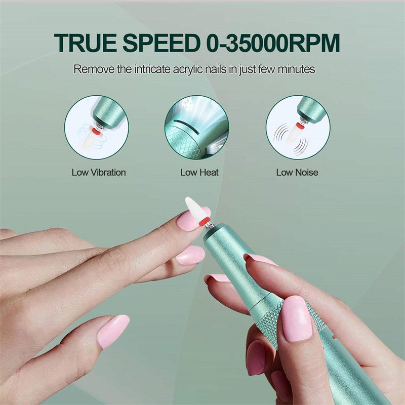 Beakey Electric Nail Drill Kit 35000RPM Pro Drill Nail E File Manicure Pedicure Polishing Tool-Green