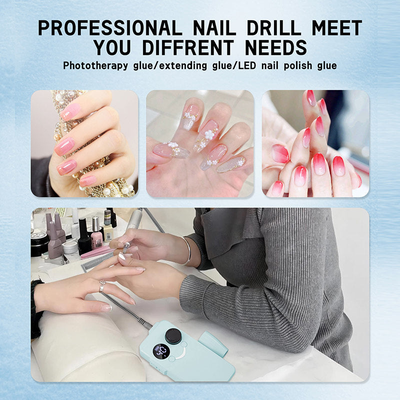 Beakey Electric Nail Drill 40000RPM Rechargeable Nail File Machine with Drill Bits Kit Home Nail Salon Use-Blue