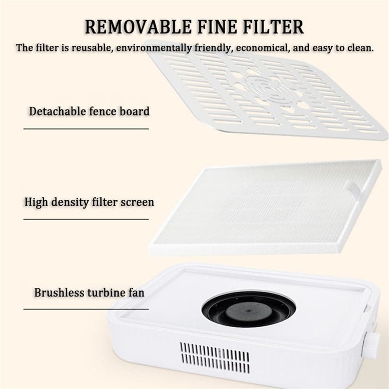 Beakey Rechargeable Nail Dust Collector with Reusable Filter for Acrylics-White