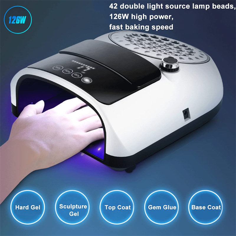 Beakey 2-in-1 UV LED Nail Lamp with Dust Collector 126W Nail Dryer Manicure Tool