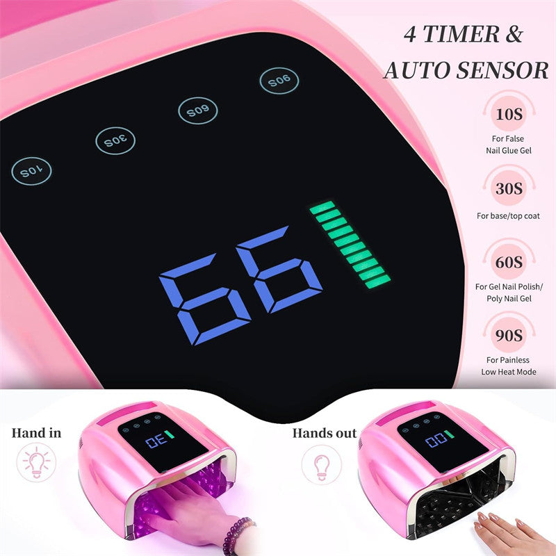Beakey UV LED Nail Lamp Auto Sensor Gel Nail Dryer for Home Salon DIY Manicure-Pink