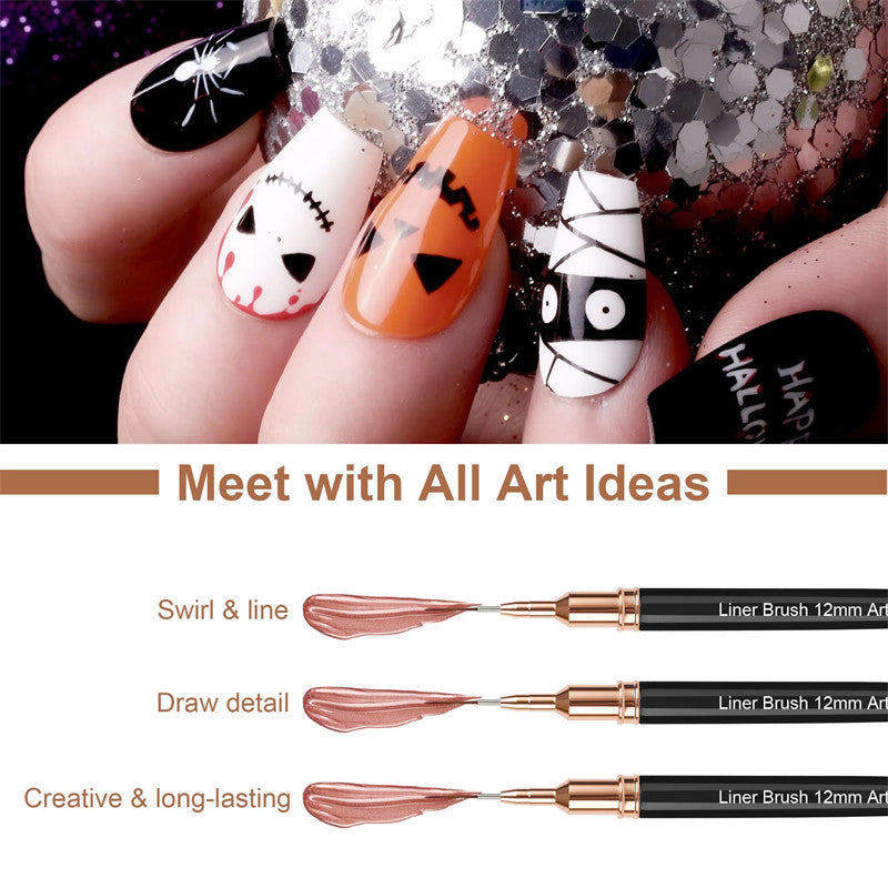 Beakey 5Pcs Metallic Nail Art Pens Set 4/8/12/20/25mm Liner Brushes Nail Art Detail Painting Tool-Black