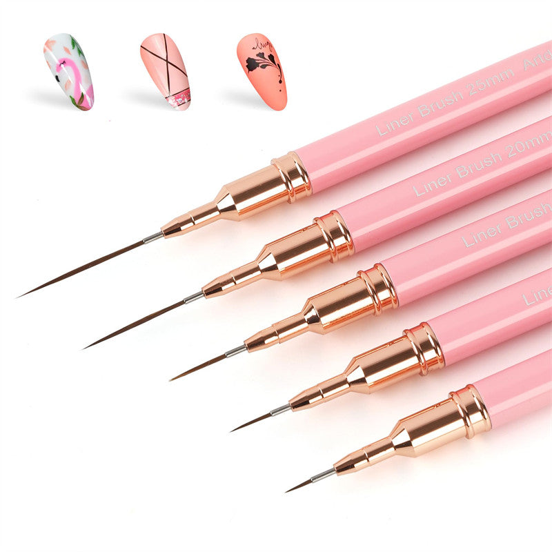 Beakey 5Pcs Metallic Nail Art Pens Set 4/8/12/20/25mm Liner Brushes Nail Art Detail Painting Tool-Pink
