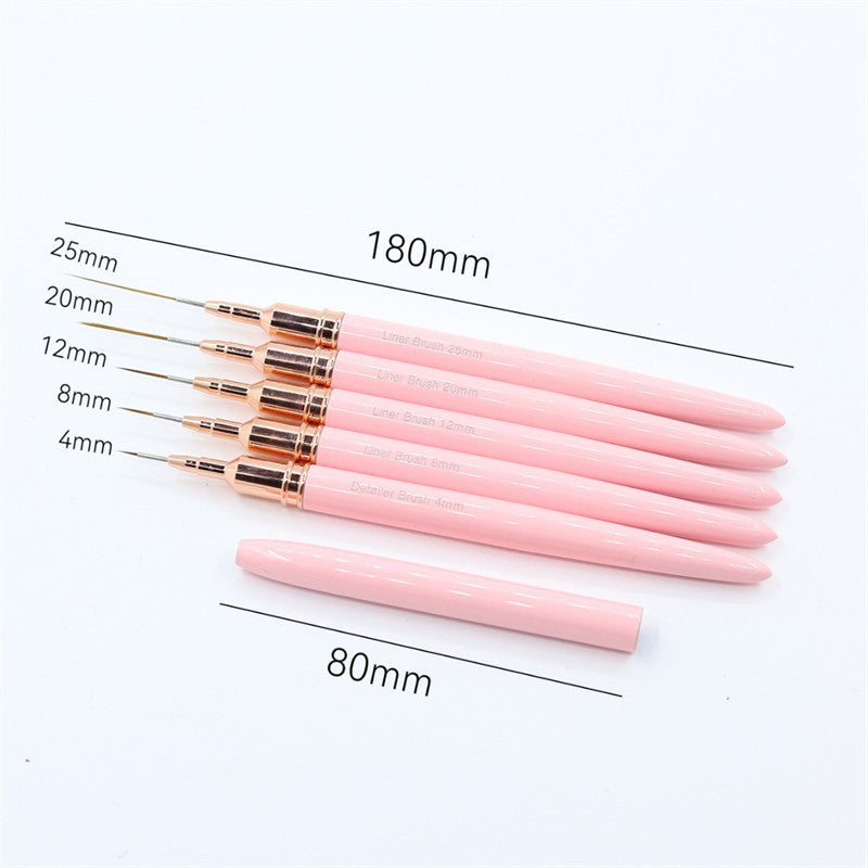 Beakey 5Pcs Metallic Nail Art Pens Set 4/8/12/20/25mm Liner Brushes Nail Art Detail Painting Tool-Pink