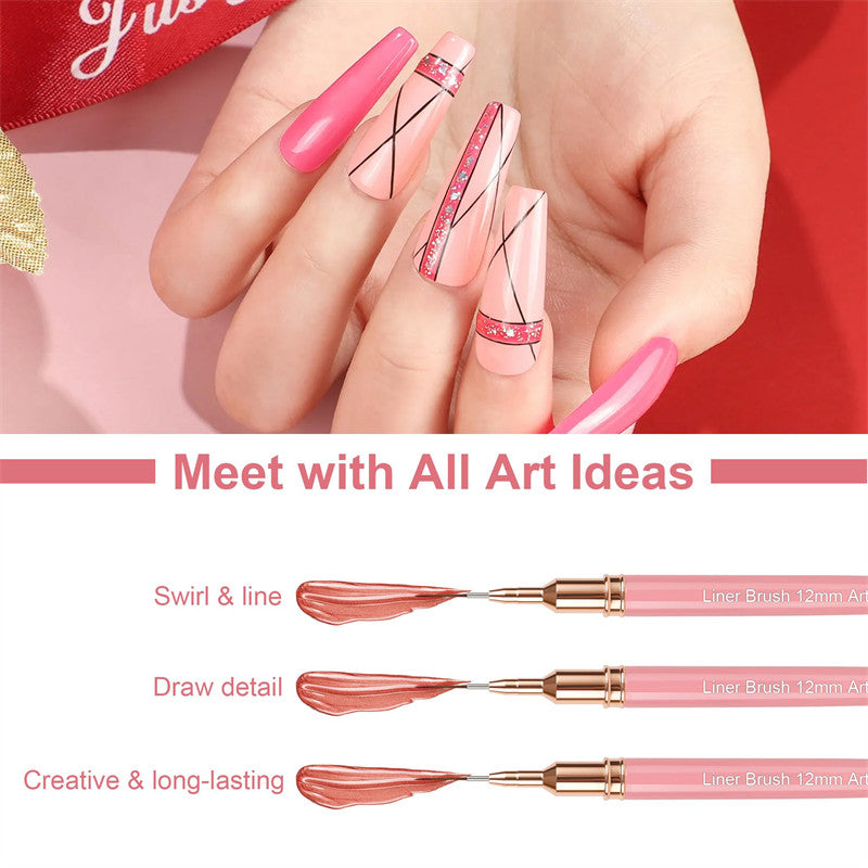 Beakey 5Pcs Metallic Nail Art Pens Set 4/8/12/20/25mm Liner Brushes Nail Art Detail Painting Tool-Pink
