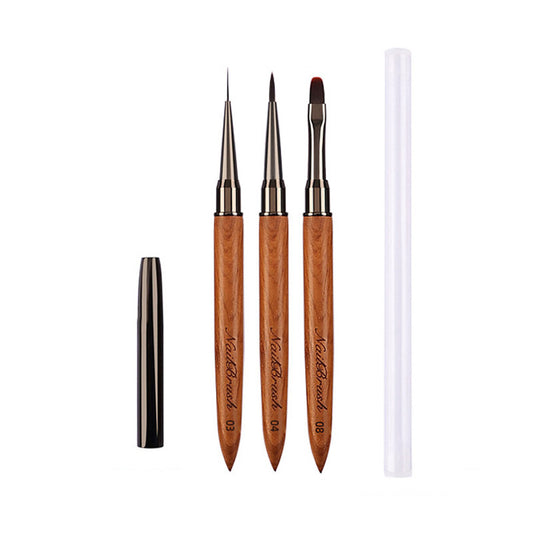Beakey 3PCS Nail Brush Set Sandalwood Handle with Non-Rusting Vacuum Tube for Drawing Painting Sculpting