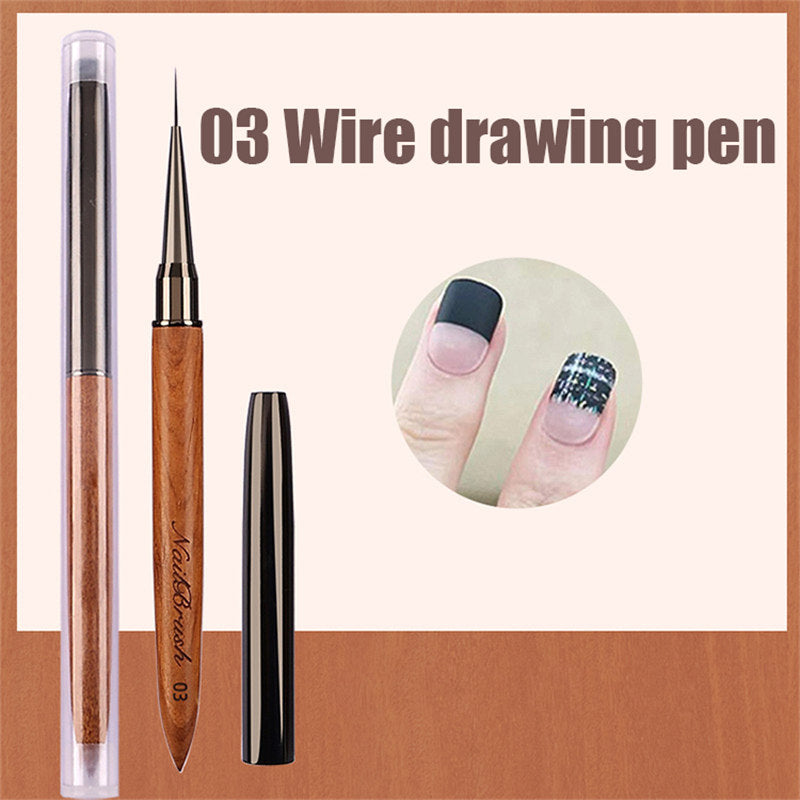 Beakey 5PCS Nail Brush Set Sandalwood Handle with Non-Rusting Vacuum Tube for Drawing Painting Sculpting