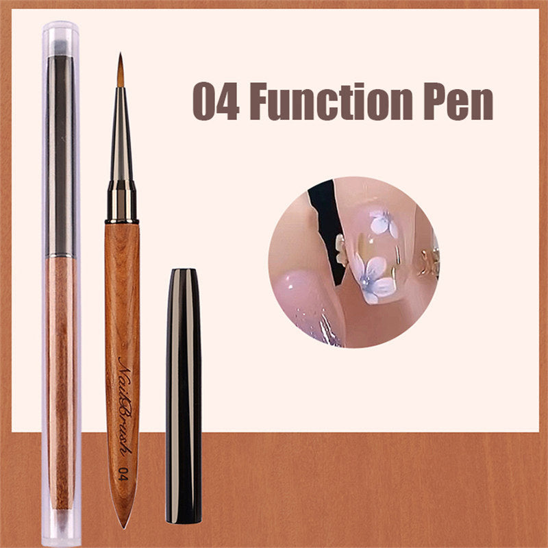 Beakey 5PCS Nail Brush Set Sandalwood Handle with Non-Rusting Vacuum Tube for Drawing Painting Sculpting